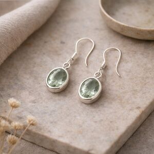 Green Amethyst (Prasiolite) Bezel Earrings | 925 Sterling Silver Classic #542
